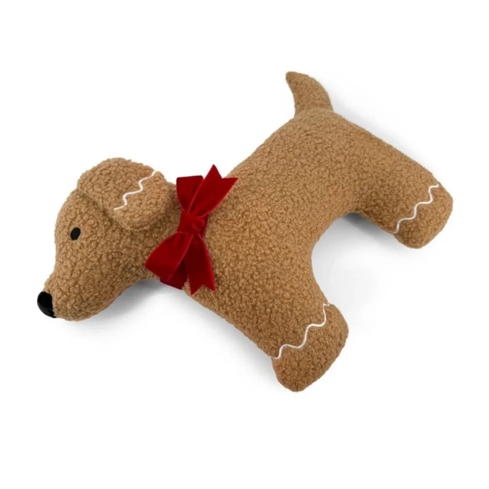 New! Gingerbread Brown Dog Pillow with Red Bow from Target Bullseye Playground